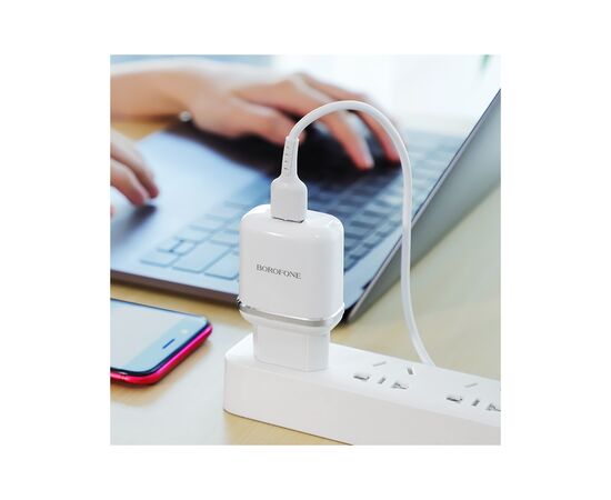Зарядное устройство BOROFONE BA36A High Speed USB QC3.0 + cable USB to Micro 5P 18W White (6931474715999), изображение 4 Зарядное устройство BOROFONE BA36A High Speed USB QC3.0 + cable USB to Micro 5P 18W White (6931474715999), изображение 4