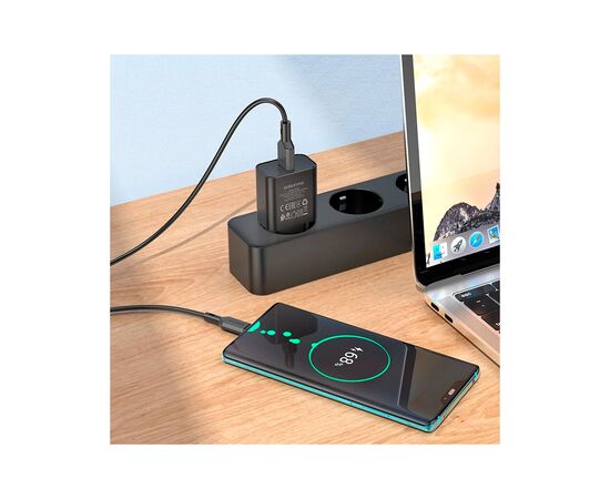 Зарядное устройство BOROFONE BA72A Spring USB QC3.0 + cable USB to USB-C 18W Black (6974443388589), изображение 4 Зарядное устройство BOROFONE BA72A Spring USB QC3.0 + cable USB to USB-C 18W Black (6974443388589), изображение 4