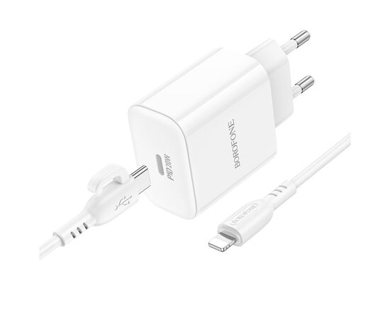 Зарядное устройство BOROFONE BA81A USB-C PD20W + cable USB-C to Lightning White (6941991108198), изображение 2 Зарядное устройство BOROFONE BA81A USB-C PD20W + cable USB-C to Lightning White (6941991108198), изображение 2