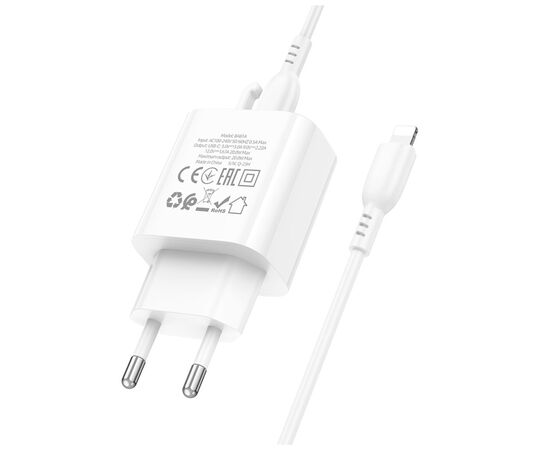 Зарядное устройство BOROFONE BA81A USB-C PD20W + cable USB-C to Lightning White (6941991108198), изображение 6 Зарядное устройство BOROFONE BA81A USB-C PD20W + cable USB-C to Lightning White (6941991108198), изображение 6