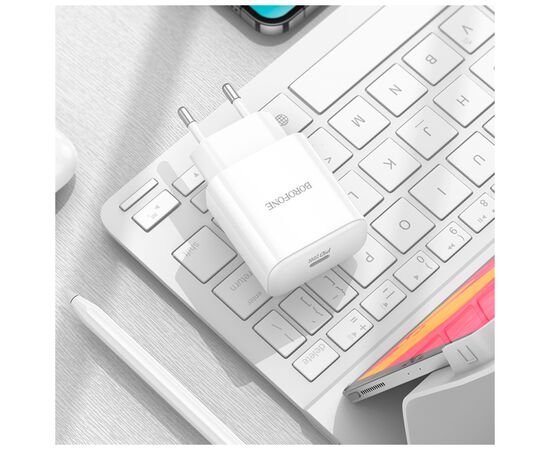 Зарядное устройство BOROFONE BA81A USB-C PD20W + cable USB-C to Lightning White (6941991108198), изображение 8 Зарядное устройство BOROFONE BA81A USB-C PD20W + cable USB-C to Lightning White (6941991108198), изображение 8