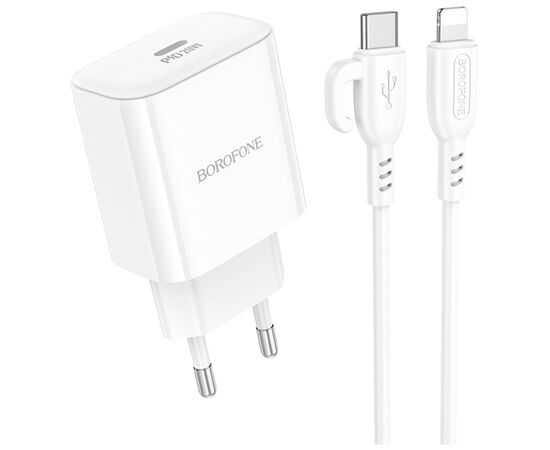 Зарядний пристрій BOROFONE BA81A USB-C PD20W + cable USB-C to Lightning White (6941991108198)
