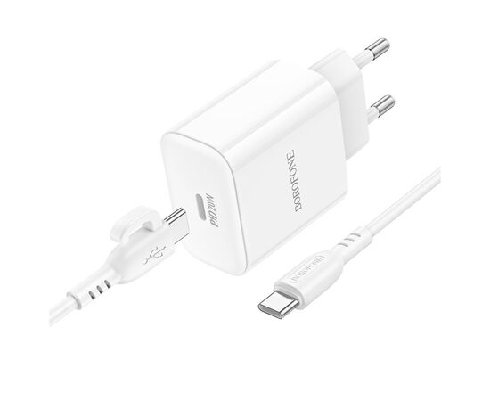Зарядное устройство BOROFONE BA81A USB-C PD20W + cable USB-C to USB-C White (6941991108204), изображение 2 Зарядное устройство BOROFONE BA81A USB-C PD20W + cable USB-C to USB-C White (6941991108204), изображение 2