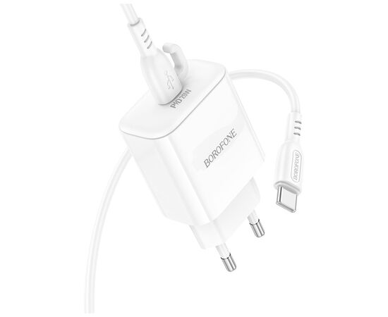 Зарядное устройство BOROFONE BA81A USB-C PD20W + cable USB-C to USB-C White (6941991108204), изображение 4 Зарядное устройство BOROFONE BA81A USB-C PD20W + cable USB-C to USB-C White (6941991108204), изображение 4