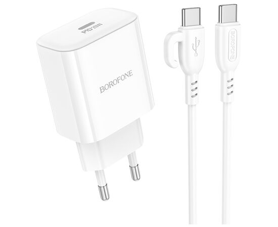 Зарядний пристрій BOROFONE BA81A USB-C PD20W + cable USB-C to USB-C White (6941991108204)