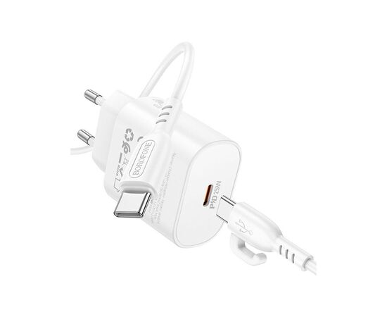 Зарядное устройство BOROFONE BA82A Platinum USB-C PD25W + cable USB-C to USB-C White (6941991112270), изображение 5 Зарядное устройство BOROFONE BA82A Platinum USB-C PD25W + cable USB-C to USB-C White (6941991112270), изображение 5
