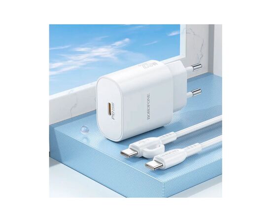 Зарядное устройство BOROFONE BA82A Platinum USB-C PD25W + cable USB-C to USB-C White (6941991112270), изображение 7 Зарядное устройство BOROFONE BA82A Platinum USB-C PD25W + cable USB-C to USB-C White (6941991112270), изображение 7