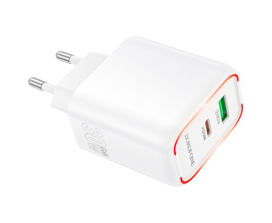 Зарядное устройство BOROFONE BA89A Destello 1xUSB-C PD30W + 1xUSB QC3.0 White (6941991119361), изображение 2 Зарядное устройство BOROFONE BA89A Destello 1xUSB-C PD30W + 1xUSB QC3.0 White (6941991119361), изображение 2