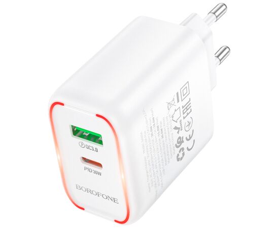 Зарядное устройство BOROFONE BA89A Destello 1xUSB-C PD30W + 1xUSB QC3.0 White (6941991119361), изображение 4 Зарядное устройство BOROFONE BA89A Destello 1xUSB-C PD30W + 1xUSB QC3.0 White (6941991119361), изображение 4