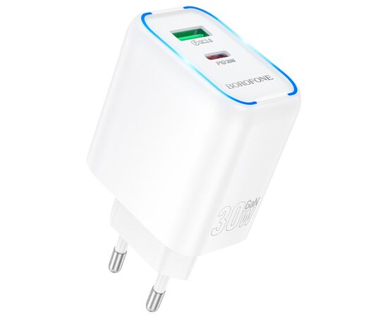 Зарядное устройство BOROFONE BA89A Destello 1xUSB-C PD30W + 1xUSB QC3.0 White (6941991119361)