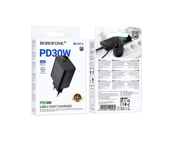 Зарядное устройство BOROFONE BA97A Ilustre USB-C PD30W digital display Black (6941991120480), изображение 7 Зарядное устройство BOROFONE BA97A Ilustre USB-C PD30W digital display Black (6941991120480), изображение 7