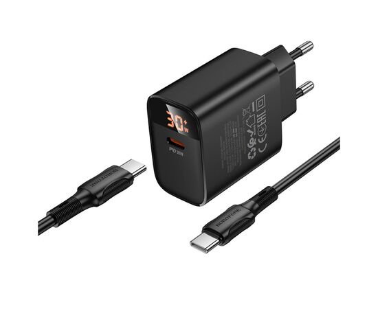 Зарядное устройство BOROFONE BA97A Ilustre USB-C PD30W digital display + cable USB-C to USB-C Black (6941991120503), изображение 2 Зарядное устройство BOROFONE BA97A Ilustre USB-C PD30W digital display + cable USB-C to USB-C Black (6941991120503), изображение 2