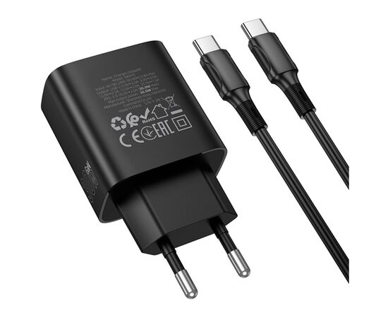 Зарядное устройство BOROFONE BA97A Ilustre USB-C PD30W digital display + cable USB-C to USB-C Black (6941991120503), изображение 6 Зарядное устройство BOROFONE BA97A Ilustre USB-C PD30W digital display + cable USB-C to USB-C Black (6941991120503), изображение 6