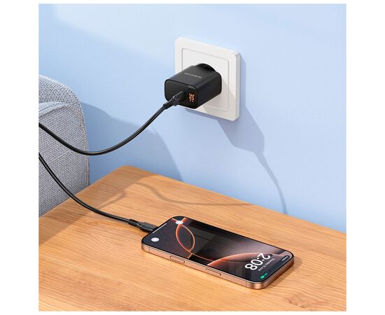 Зарядное устройство BOROFONE BA97A Ilustre USB-C PD30W digital display + cable USB-C to USB-C Black (6941991120503), изображение 9 Зарядное устройство BOROFONE BA97A Ilustre USB-C PD30W digital display + cable USB-C to USB-C Black (6941991120503), изображение 9