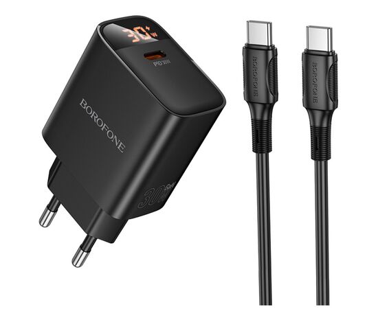 Зарядний пристрій BOROFONE BA97A Ilustre USB-C PD30W digital display + cable USB-C to USB-C Black (6941991120503)