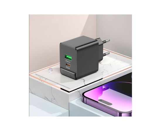Зарядное устройство BOROFONE BAS14A Erudite 1xUSB-C PD20W + 1xUSB QC3.0 Black (6941991104947), изображение 7 Зарядное устройство BOROFONE BAS14A Erudite 1xUSB-C PD20W + 1xUSB QC3.0 Black (6941991104947), изображение 7