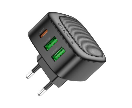 Зарядное устройство BOROFONE BAS23A Lucky 1xUSB-C + 2xUSB PD30W Black (6941991109386), изображение 3 Зарядное устройство BOROFONE BAS23A Lucky 1xUSB-C + 2xUSB PD30W Black (6941991109386), изображение 3