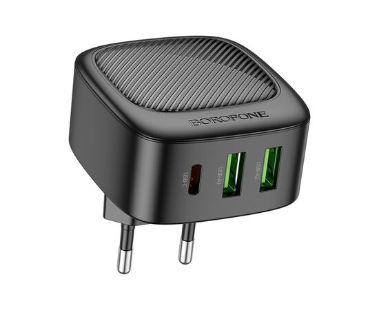 Зарядний пристрій BOROFONE BAS23A Lucky 1xUSB-C + 2xUSB PD30W Black (6941991109386)