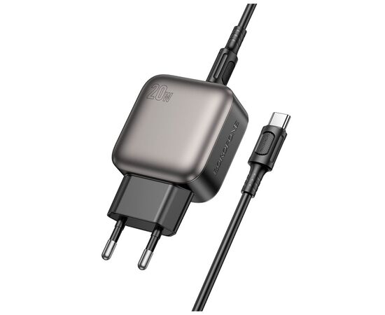Зарядное устройство BOROFONE BAS54A Absolute 1xUSB-C PD20W + 1xUSB QC3.0 + cable USB-C to USB-C Black (6941991116223), изображение 3 Зарядное устройство BOROFONE BAS54A Absolute 1xUSB-C PD20W + 1xUSB QC3.0 + cable USB-C to USB-C Black (6941991116223), изображение 3