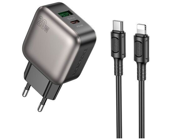 Зарядний пристрій BOROFONE BAS54A Absolute 1xUSB-C PD20W + 1xUSB QC3.0 + cable USB-C to Lightning Black (6941991116216)