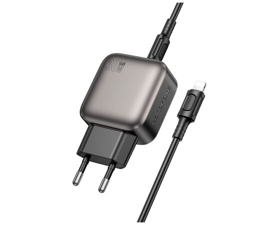 Зарядное устройство BOROFONE BAS55A Absolute 1xUSB-C PD30W + 1xUSB QC3.0 + cable USB-C to Lightning Black (6941991116247), изображение 3 Зарядное устройство BOROFONE BAS55A Absolute 1xUSB-C PD30W + 1xUSB QC3.0 + cable USB-C to Lightning Black (6941991116247), изображение 3