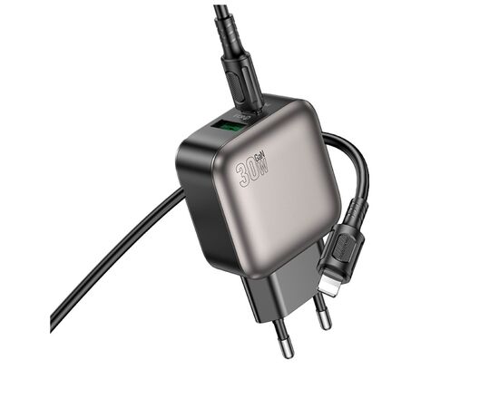 Зарядное устройство BOROFONE BAS55A Absolute 1xUSB-C PD30W + 1xUSB QC3.0 + cable USB-C to Lightning Black (6941991116247), изображение 4 Зарядное устройство BOROFONE BAS55A Absolute 1xUSB-C PD30W + 1xUSB QC3.0 + cable USB-C to Lightning Black (6941991116247), изображение 4