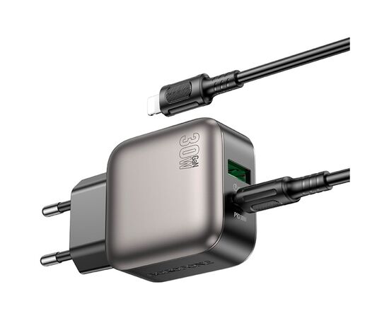 Зарядное устройство BOROFONE BAS55A Absolute 1xUSB-C PD30W + 1xUSB QC3.0 + cable USB-C to Lightning Black (6941991116247), изображение 5 Зарядное устройство BOROFONE BAS55A Absolute 1xUSB-C PD30W + 1xUSB QC3.0 + cable USB-C to Lightning Black (6941991116247), изображение 5