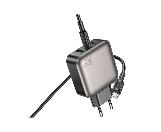 Зарядное устройство BOROFONE BAS56A Absolute 2xUSB-C + 1xUSB-A PD45W + cable USB-C to USB-C Black (6941991116278), изображение 3 Зарядное устройство BOROFONE BAS56A Absolute 2xUSB-C + 1xUSB-A PD45W + cable USB-C to USB-C Black (6941991116278), изображение 3