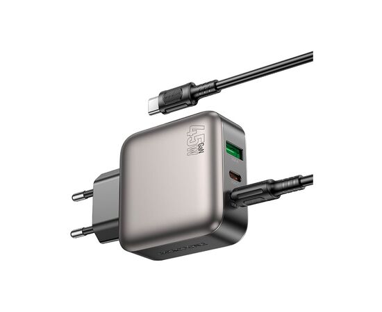 Зарядное устройство BOROFONE BAS56A Absolute 2xUSB-C + 1xUSB-A PD45W + cable USB-C to USB-C Black (6941991116278), изображение 4 Зарядное устройство BOROFONE BAS56A Absolute 2xUSB-C + 1xUSB-A PD45W + cable USB-C to USB-C Black (6941991116278), изображение 4