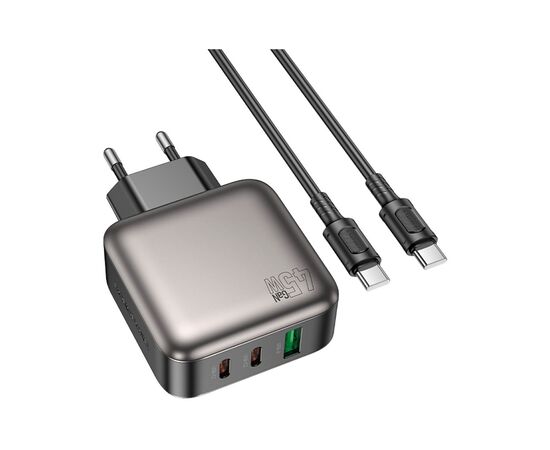 Зарядний пристрій BOROFONE BAS56A Absolute 2xUSB-C + 1xUSB-A PD45W + cable USB-C to USB-C Black (6941991116278)