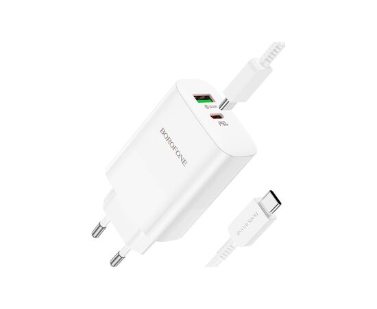 Зарядное устройство BOROFONE BN10 Sunlight 1xUSB-C PD65W + 1xUSB-A + cable USB-C to USB-C White (6974443388206), изображение 2 Зарядное устройство BOROFONE BN10 Sunlight 1xUSB-C PD65W + 1xUSB-A + cable USB-C to USB-C White (6974443388206), изображение 2