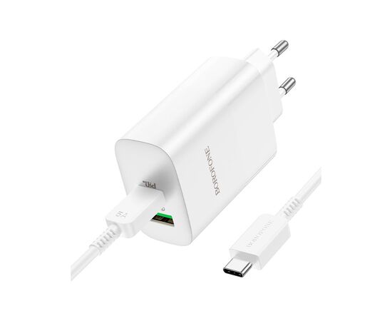Зарядное устройство BOROFONE BN10 Sunlight 1xUSB-C PD65W + 1xUSB-A + cable USB-C to USB-C White (6974443388206), изображение 4 Зарядное устройство BOROFONE BN10 Sunlight 1xUSB-C PD65W + 1xUSB-A + cable USB-C to USB-C White (6974443388206), изображение 4