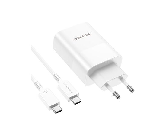 Зарядное устройство BOROFONE BN10 Sunlight 1xUSB-C PD65W + 1xUSB-A + cable USB-C to USB-C White (6974443388206), изображение 5 Зарядное устройство BOROFONE BN10 Sunlight 1xUSB-C PD65W + 1xUSB-A + cable USB-C to USB-C White (6974443388206), изображение 5