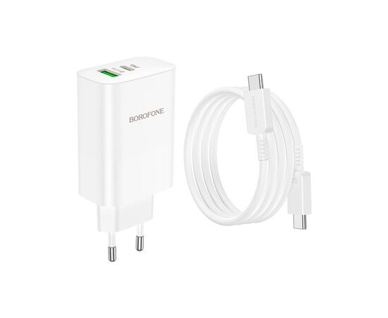 Зарядное устройство BOROFONE BN10 Sunlight 1xUSB-C PD65W + 1xUSB-A + cable USB-C to USB-C White (6974443388206), изображение 6 Зарядное устройство BOROFONE BN10 Sunlight 1xUSB-C PD65W + 1xUSB-A + cable USB-C to USB-C White (6974443388206), изображение 6