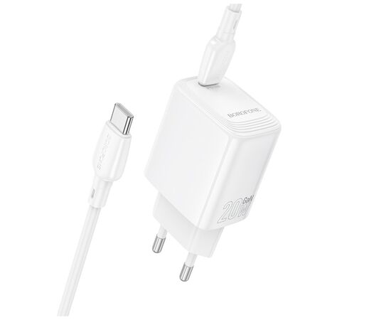 Зарядное устройство BOROFONE BN26 Fuente USB-C PD20W + cable USB-C to USB-C White (6941991120251), изображение 2 Зарядное устройство BOROFONE BN26 Fuente USB-C PD20W + cable USB-C to USB-C White (6941991120251), изображение 2