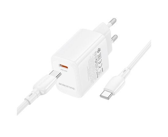 Зарядное устройство BOROFONE BN26 Fuente USB-C PD20W + cable USB-C to USB-C White (6941991120251), изображение 3 Зарядное устройство BOROFONE BN26 Fuente USB-C PD20W + cable USB-C to USB-C White (6941991120251), изображение 3