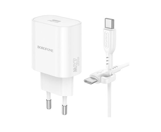 Зарядное устройство BOROFONE BN26 Fuente USB-C PD20W + cable USB-C to USB-C White (6941991120251), изображение 4 Зарядное устройство BOROFONE BN26 Fuente USB-C PD20W + cable USB-C to USB-C White (6941991120251), изображение 4