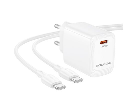 Зарядное устройство BOROFONE BN26 Fuente USB-C PD20W + cable USB-C to USB-C White (6941991120251), изображение 5 Зарядное устройство BOROFONE BN26 Fuente USB-C PD20W + cable USB-C to USB-C White (6941991120251), изображение 5