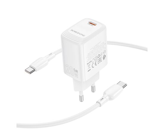 Зарядное устройство BOROFONE BN26 Fuente USB-C PD20W + cable USB-C to USB-C White (6941991120251), изображение 6 Зарядное устройство BOROFONE BN26 Fuente USB-C PD20W + cable USB-C to USB-C White (6941991120251), изображение 6