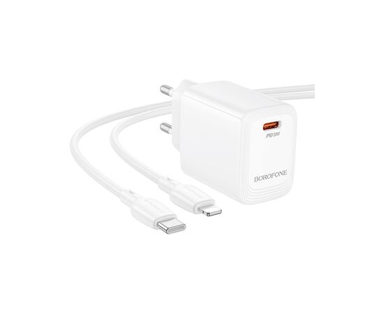 Зарядное устройство BOROFONE BN26 Fuente USB-C PD20W + cable USB-C to Lightning White (6941991120244), изображение 2 Зарядное устройство BOROFONE BN26 Fuente USB-C PD20W + cable USB-C to Lightning White (6941991120244), изображение 2