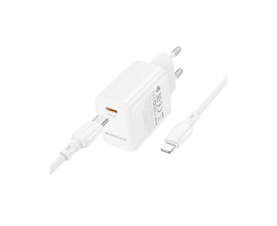 Зарядное устройство BOROFONE BN26 Fuente USB-C PD20W + cable USB-C to Lightning White (6941991120244), изображение 3 Зарядное устройство BOROFONE BN26 Fuente USB-C PD20W + cable USB-C to Lightning White (6941991120244), изображение 3