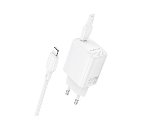 Зарядное устройство BOROFONE BN26 Fuente USB-C PD20W + cable USB-C to Lightning White (6941991120244), изображение 4 Зарядное устройство BOROFONE BN26 Fuente USB-C PD20W + cable USB-C to Lightning White (6941991120244), изображение 4