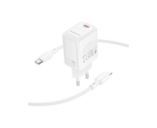 Зарядное устройство BOROFONE BN26 Fuente USB-C PD20W + cable USB-C to Lightning White (6941991120244), изображение 6 Зарядное устройство BOROFONE BN26 Fuente USB-C PD20W + cable USB-C to Lightning White (6941991120244), изображение 6