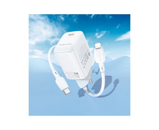 Зарядное устройство BOROFONE BN26 Fuente USB-C PD20W + cable USB-C to Lightning White (6941991120244), изображение 8 Зарядное устройство BOROFONE BN26 Fuente USB-C PD20W + cable USB-C to Lightning White (6941991120244), изображение 8