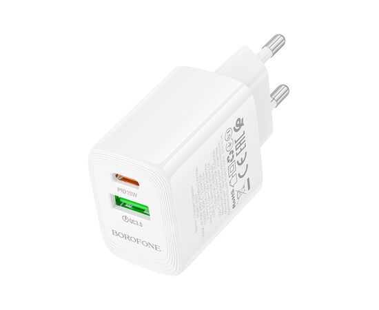 Зарядное устройство BOROFONE BN27 Fuente 1xUSB-C PD20W + 1xUSB QC3.0 White (6941991120268), изображение 5 Зарядное устройство BOROFONE BN27 Fuente 1xUSB-C PD20W + 1xUSB QC3.0 White (6941991120268), изображение 5