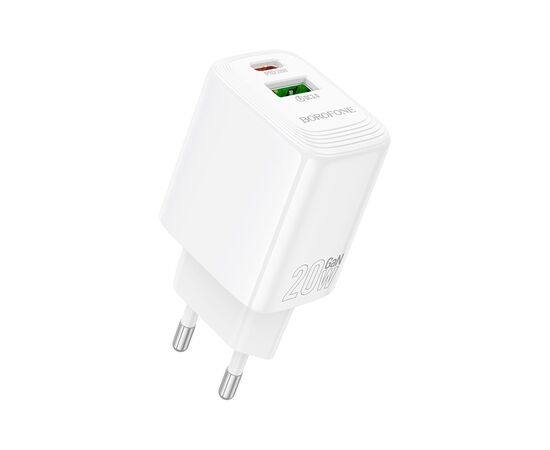 Зарядний пристрій BOROFONE BN27 Fuente 1xUSB-C PD20W + 1xUSB QC3.0 White (6941991120268)