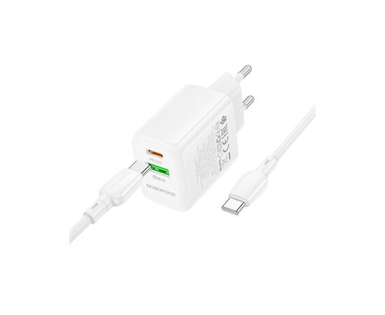 Зарядное устройство BOROFONE BN27 Fuente 1xUSB-C PD20W + 1xUSB QC3.0 + cable USB-C to USB-C White (6941991120282), изображение 3 Зарядное устройство BOROFONE BN27 Fuente 1xUSB-C PD20W + 1xUSB QC3.0 + cable USB-C to USB-C White (6941991120282), изображение 3
