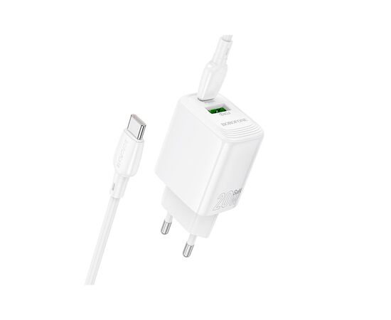 Зарядное устройство BOROFONE BN27 Fuente 1xUSB-C PD20W + 1xUSB QC3.0 + cable USB-C to USB-C White (6941991120282), изображение 4 Зарядное устройство BOROFONE BN27 Fuente 1xUSB-C PD20W + 1xUSB QC3.0 + cable USB-C to USB-C White (6941991120282), изображение 4
