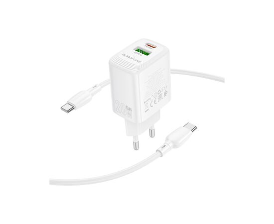 Зарядное устройство BOROFONE BN27 Fuente 1xUSB-C PD20W + 1xUSB QC3.0 + cable USB-C to USB-C White (6941991120282), изображение 6 Зарядное устройство BOROFONE BN27 Fuente 1xUSB-C PD20W + 1xUSB QC3.0 + cable USB-C to USB-C White (6941991120282), изображение 6