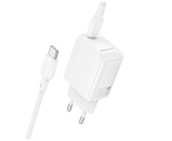 Зарядное устройство BOROFONE BN28 Fuente USB-C PD30W + cable USB-C to USB-C White (6941991120312), изображение 2 Зарядное устройство BOROFONE BN28 Fuente USB-C PD30W + cable USB-C to USB-C White (6941991120312), изображение 2